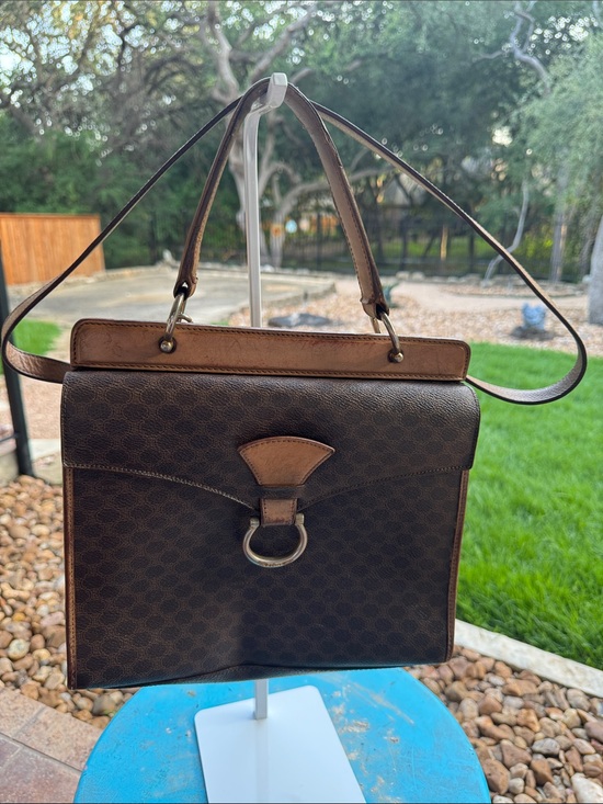 Celine Handbags - Celine Dark Brown Macadam Top-Handle Shoulder Bag VINTAGE